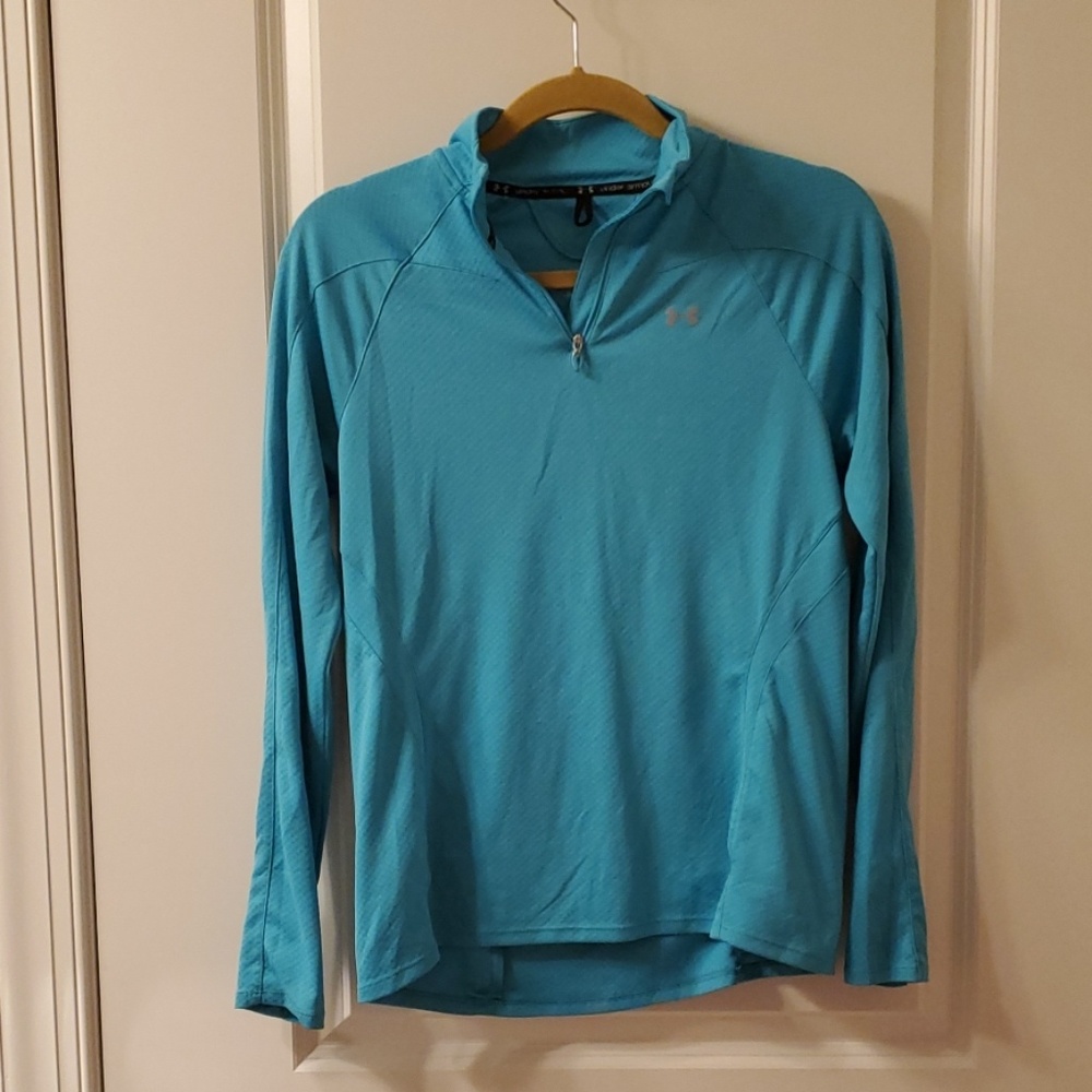 Under Armour heat gear, teal pull over, size M